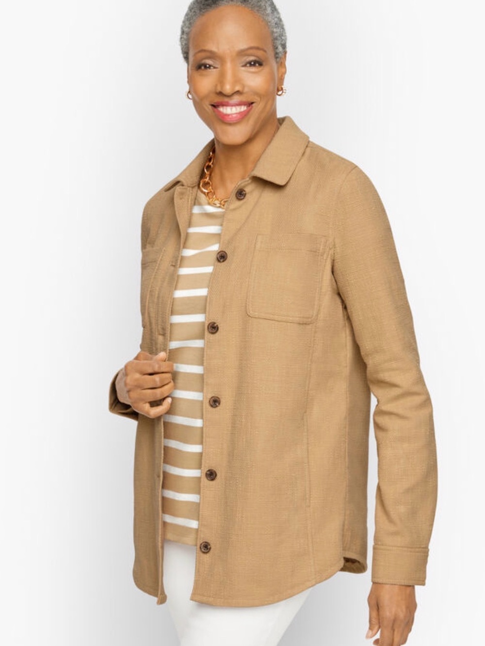 Talbots Petite Large Tan Textured Shirt Jacket Shacket Cotton Blend NWT $149